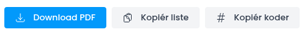 Knapperne Download PDF, Kopiér liste og Kopiér koder i DMF Pro Udstyr